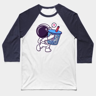 Cute Astronaut Holding Boba Milk Tea Drink Shape Cartoon Baseball T-Shirt